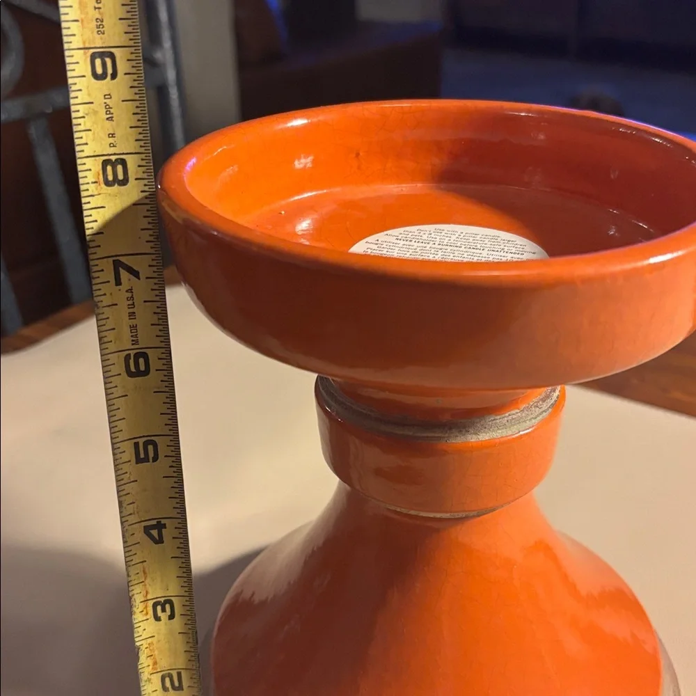 Pottery Barn Glazed Burnt Orange Accent Ceramic Candle Holder